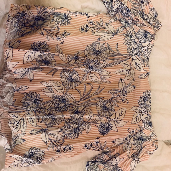 NEW Off the shoulder top stripes floral pink - Picture 2 of 4